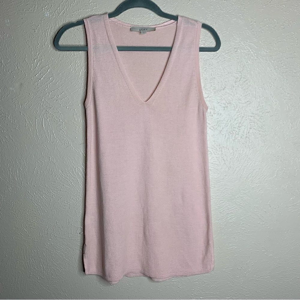 Loft knit v‎ neck minimalist basic long tank light pink